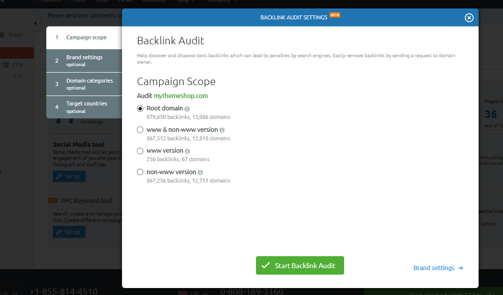 semrush backlink audit campaign scope