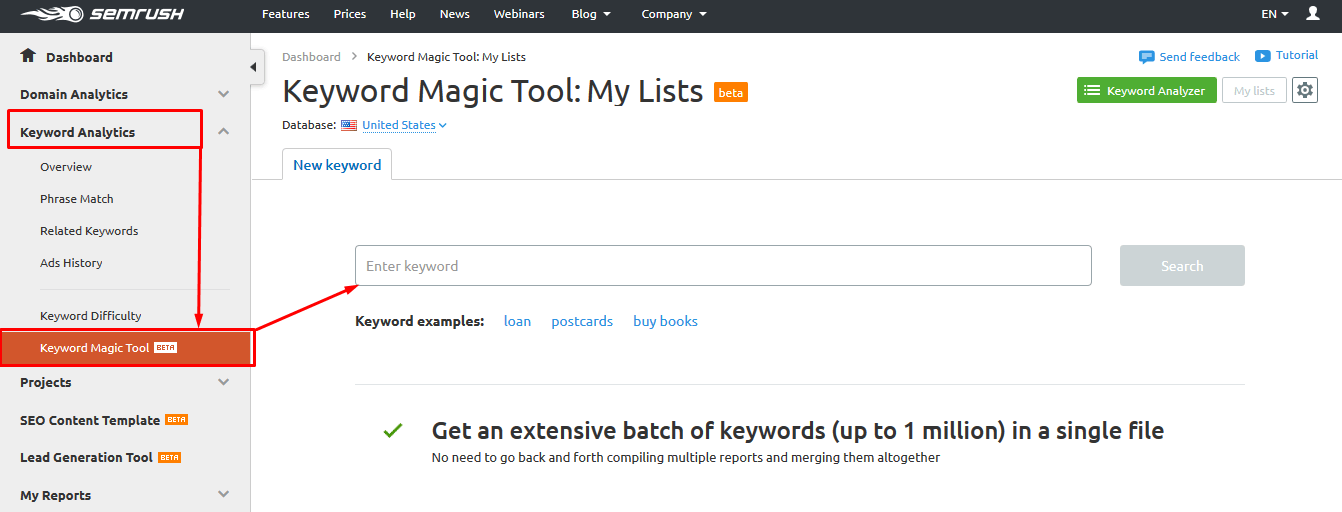 semrush keyword magic tool