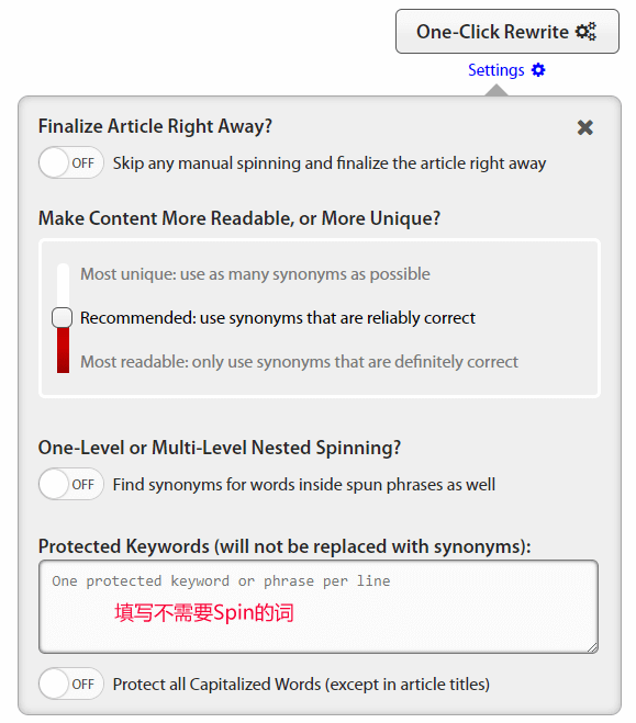spinrewriter 9.0 spining setting