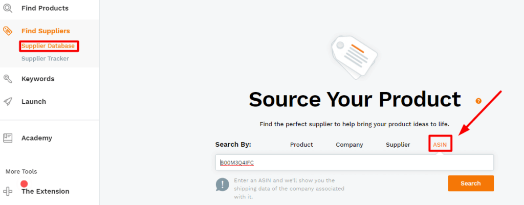ASIN search supplier