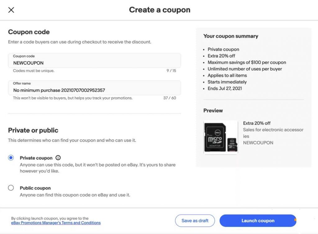 ebay coupon code