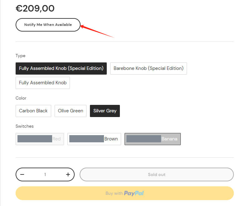 Notify Me When Available setting